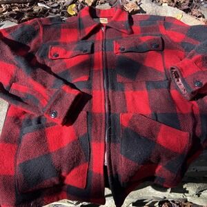 vintage hunting Wool checked Buffalo Plaid Jacket Full Zip Mens  LG